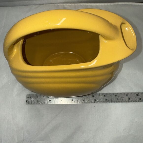 Over and Back Yellow Ware Ceramic Pitcher Disc Design Glazed Bottom Marked - Picture 8 of 8